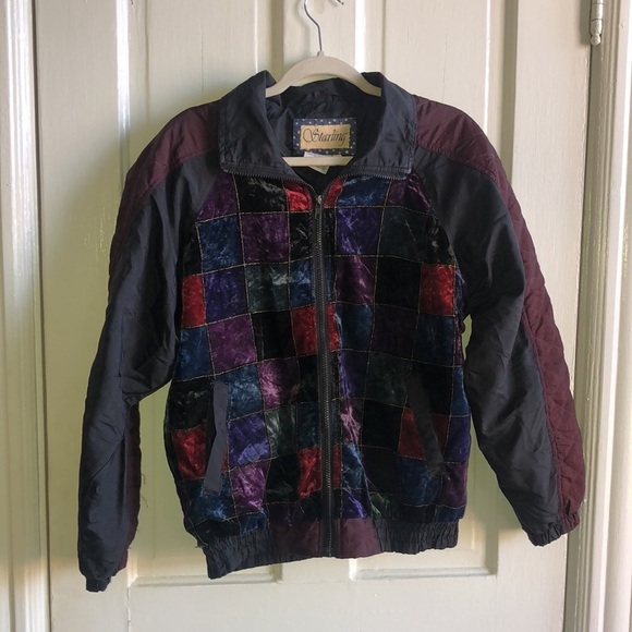 Starling Vintage 80s Velvet Nylon Mixed Media Zip Up Bomber Jacket Size Small - Picture 2 of 8